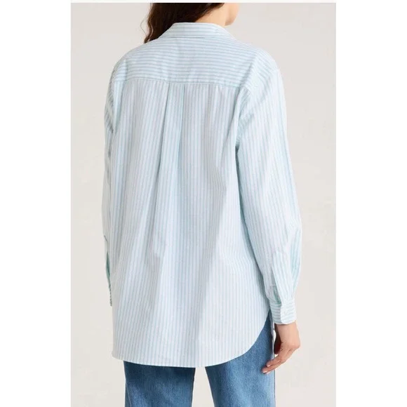 Frank & Eileen Boyfriend Button Up Long‎ Sleeve Collared Shirt Blue Stripes Sz M - Picture 3 of 11